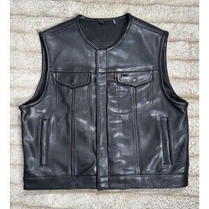 First Mfg Co Sharp Shooter Men's Motorcycle Leather Vest - Classic Black XXL